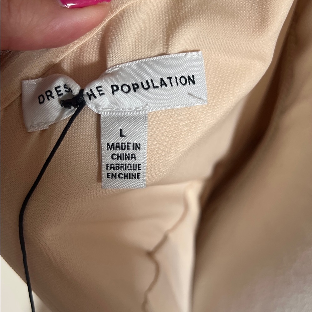 NWT Dress the Population Cream Ruched Bodycon Midi Dress - Size L Flawed Gem - Picture 11 of 15